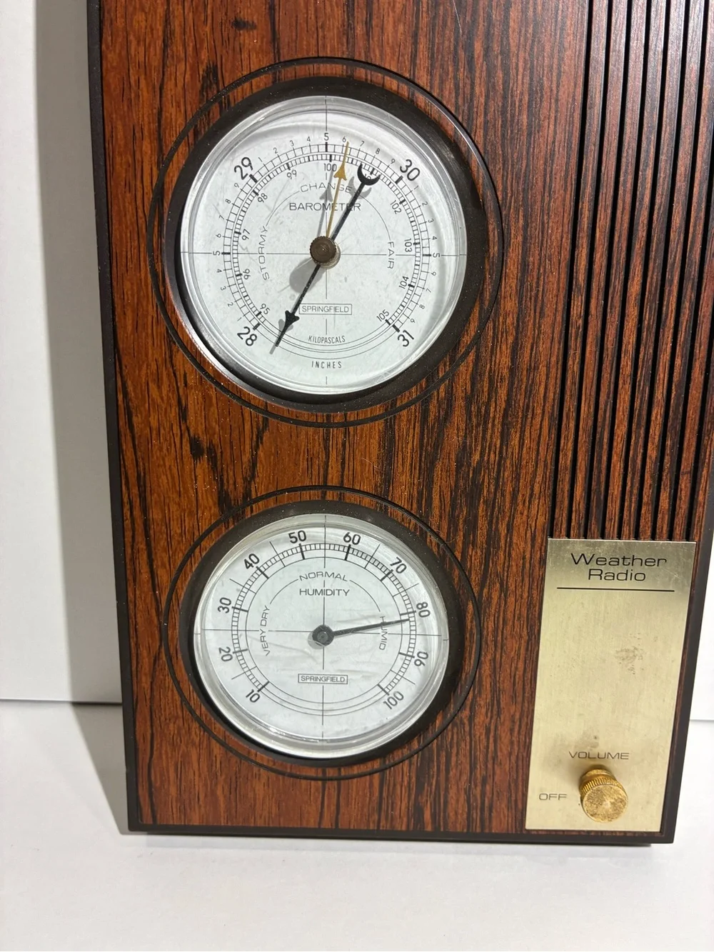 Vintage Springfield Weather Radio Model 8345 Faux Wood Grain Weather Station